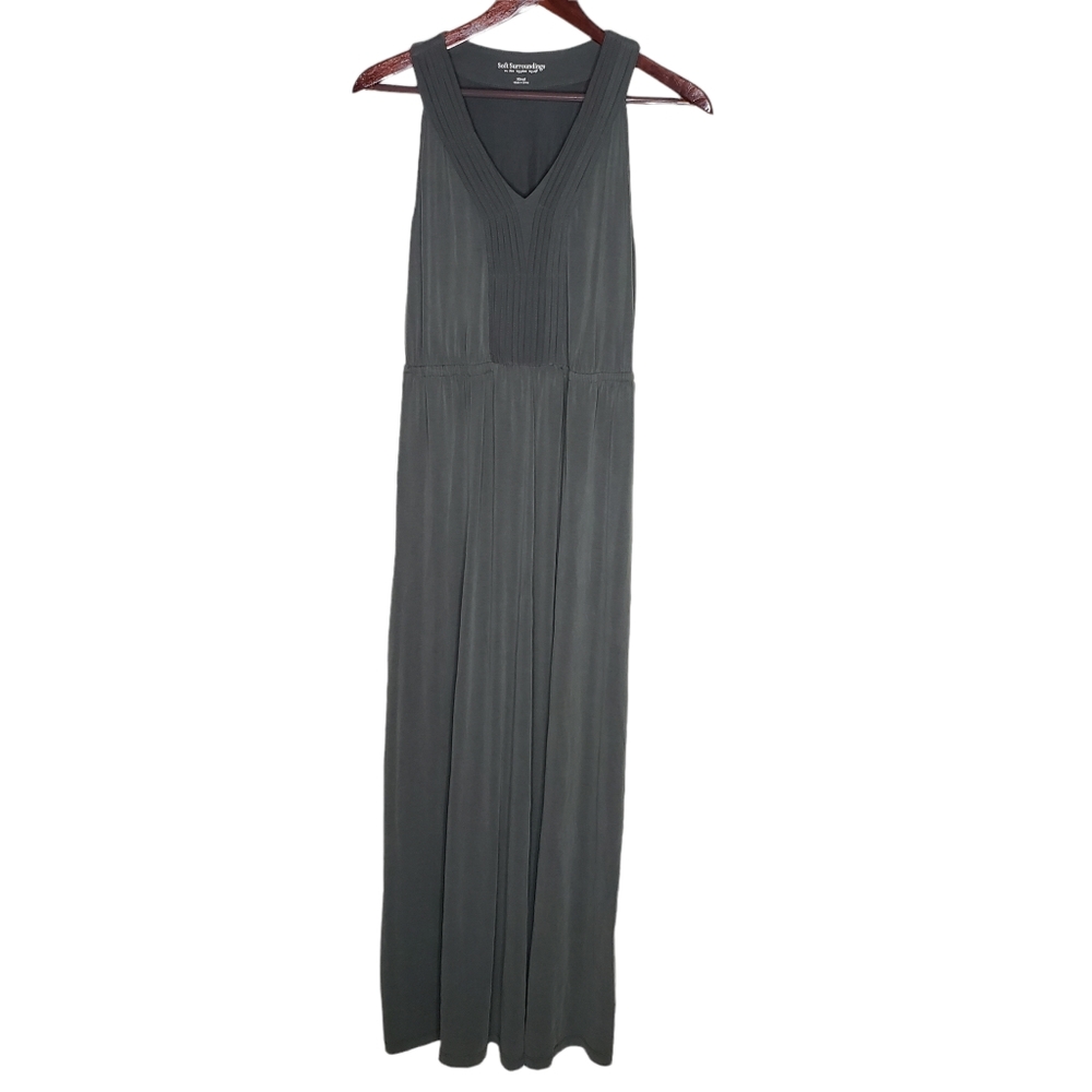 Soft Surroundings XS Olive Green Maxi Dress Pintuck Neckline